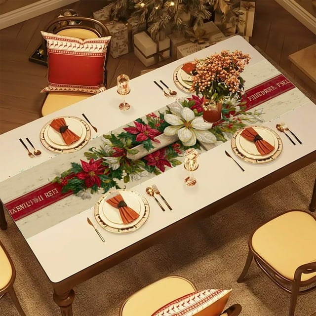 QIPOPIQ Chemin de Table de Noël, Décoration de Table de Cuisine d'Hiver pour Intérieur Extérieur Fête à la Maison