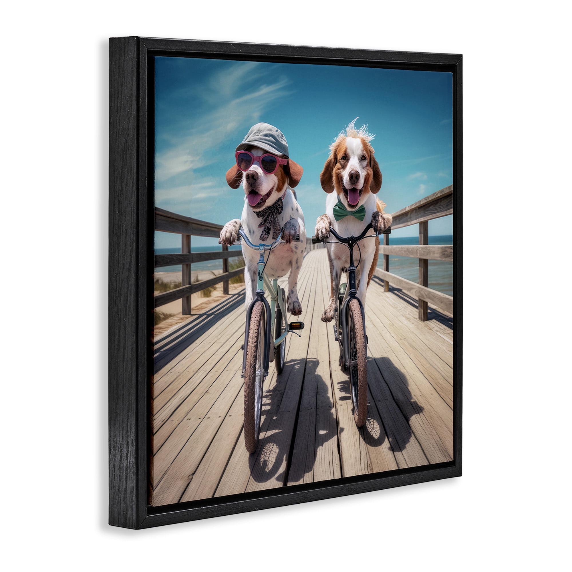 Stupell Industries Coastal Bicycle Dogs Animals & Insects Painting Black Floater Framed Canvas Art Print Wall Art, 25 x 25