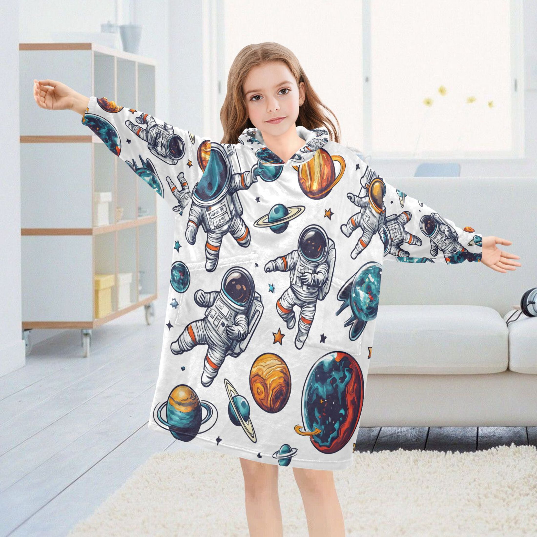 joogoo Wearable Blanket Hoodie Astronaut Planet for Flannel Sherpa Pocket 3-14 YR L
