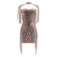 thumbnail image 5 of IROINNID Short Dress For Women Solid Color Nightclub Party Club Sequins Fringe Tassel Sheath Dress Sleeveless Round Neck Sheath Dress, 5 of 7