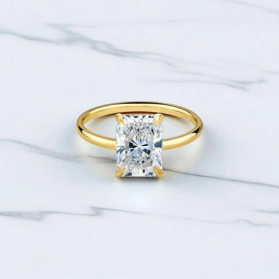 SHUBHKRISHNAJEWELLS Emerald Cut Wedding Ring, Hidden Halo Gold Ring, 10k Solid Yellow Gold Ring