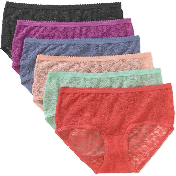 Ladies Stretch Lace Brief Panty, 6 pack