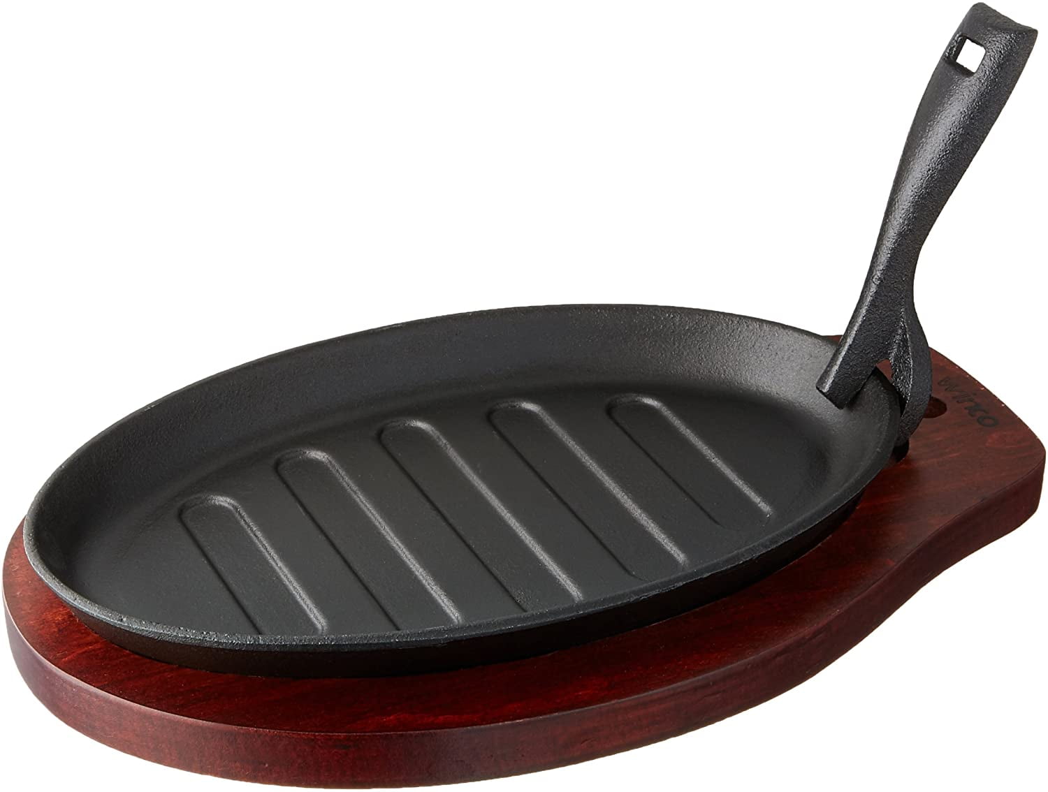 ISP3 Cast Iron Steak Platter with Wood Underline and Gripper, Black