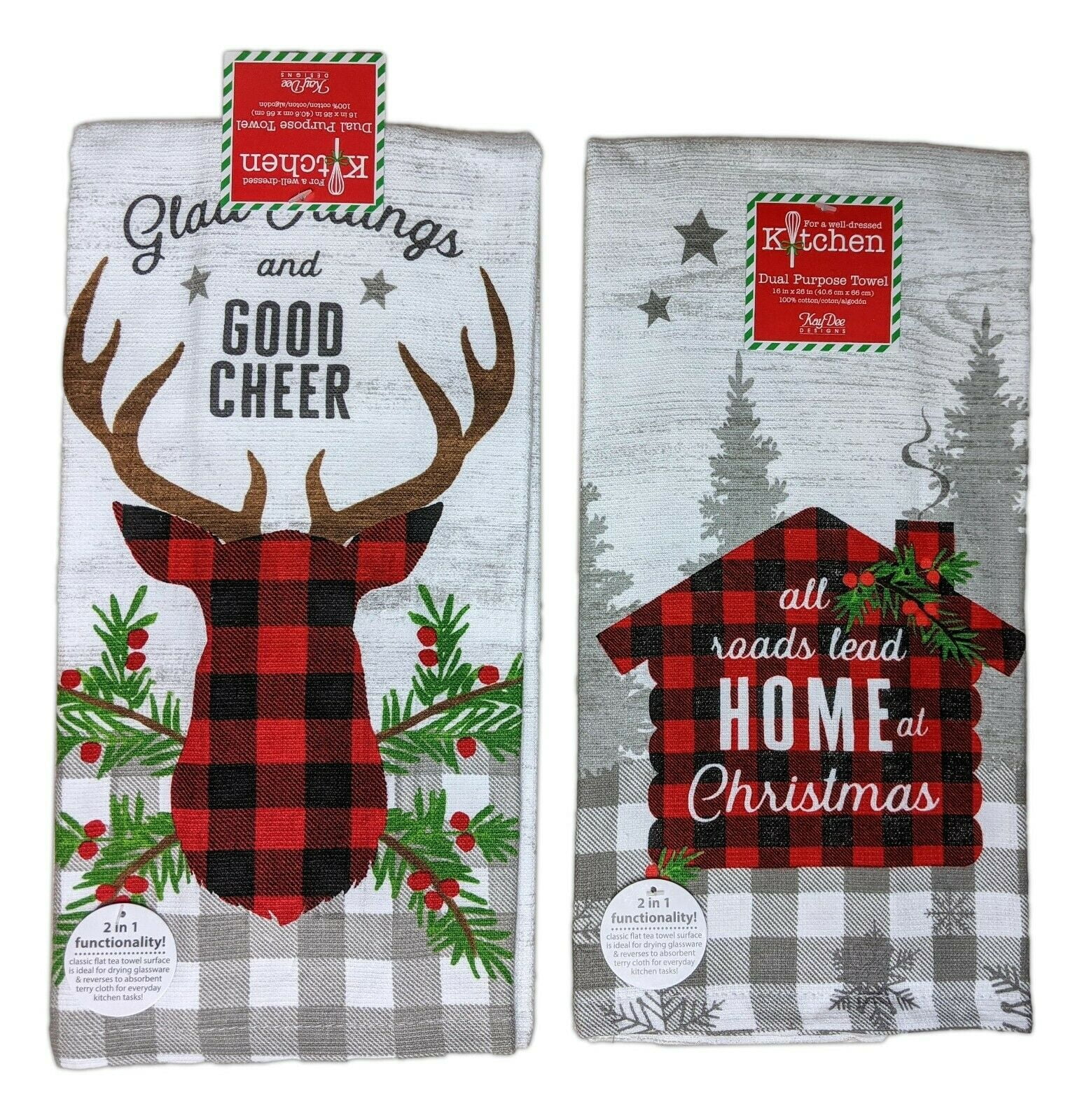 NWT-Two Winter/ Holiday Kitchen Towels ~ Brown Bear & Snowflakes ~ 14” x 24