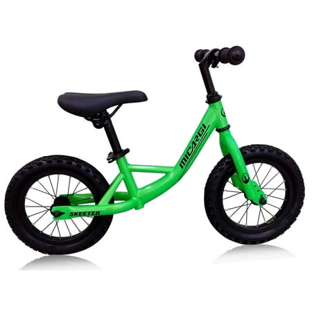 PlayWorld 12  Push Bike Balance Bicycle Steel Frame Air Tire  Black Wheel Kid s Bike - Green