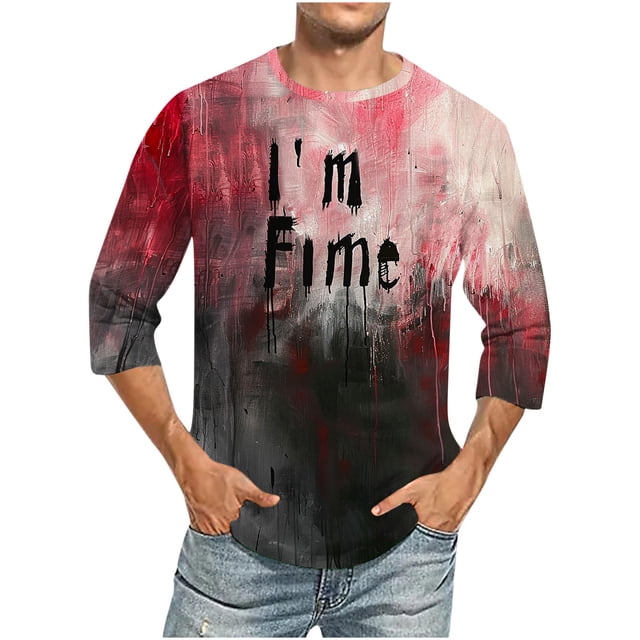 Camisas de Manga Larga para Hombres Imprimir Blusa de Manga Corta de Cuello Redondo, Camisas de Lino para Hombres