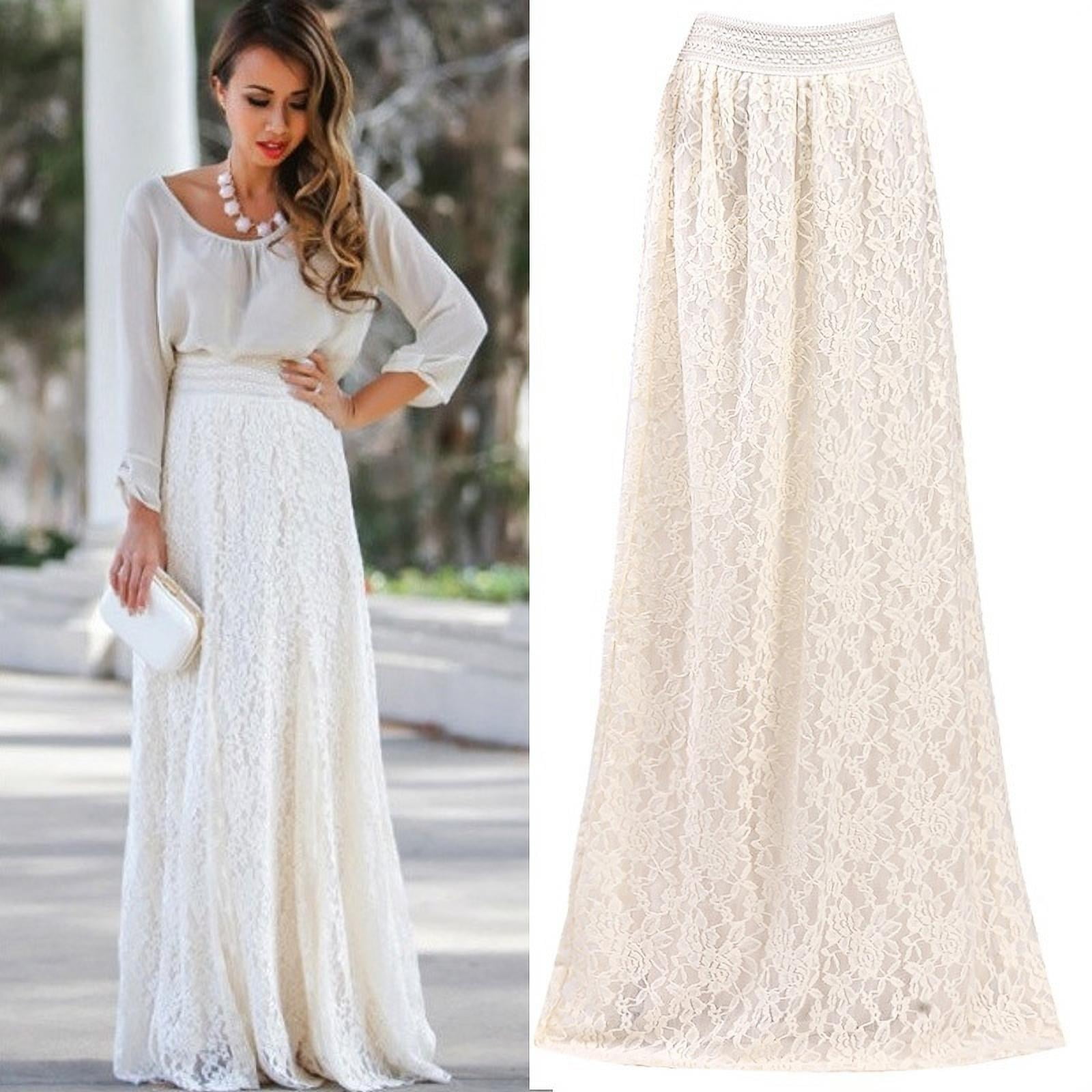 White lace skirt full length cheap