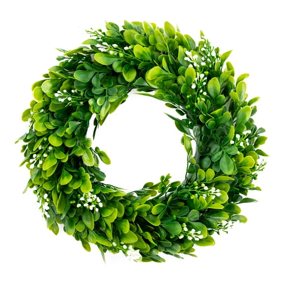 Boxwood Wreath with White Fruits Small 10 inch Centerpiece Home Decor