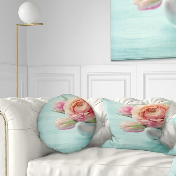 Designart Beautiful Pink Flowers in Vase - Floral Throw Pillow - 12x20