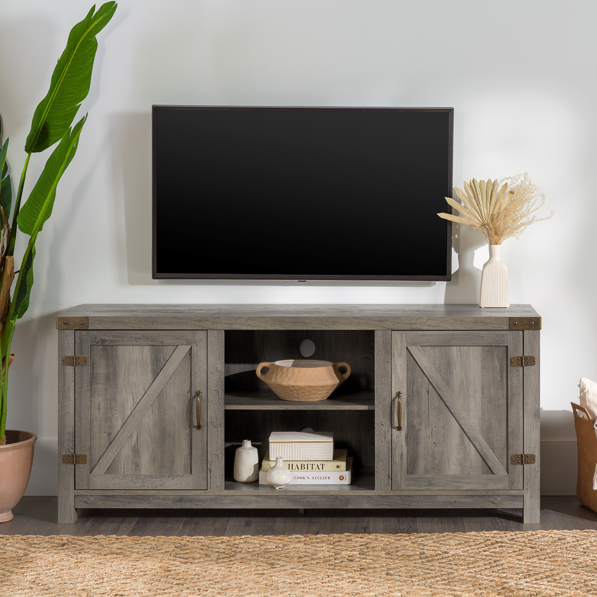 Walker Edison Modern Farmhouse Barn Door TV Stand for TVs up to 65", Grey Wash - image 3 of 22