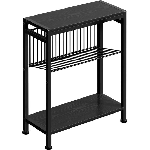 Mesa auxiliar Homedawn estrecha de 3 niveles con revistero negro