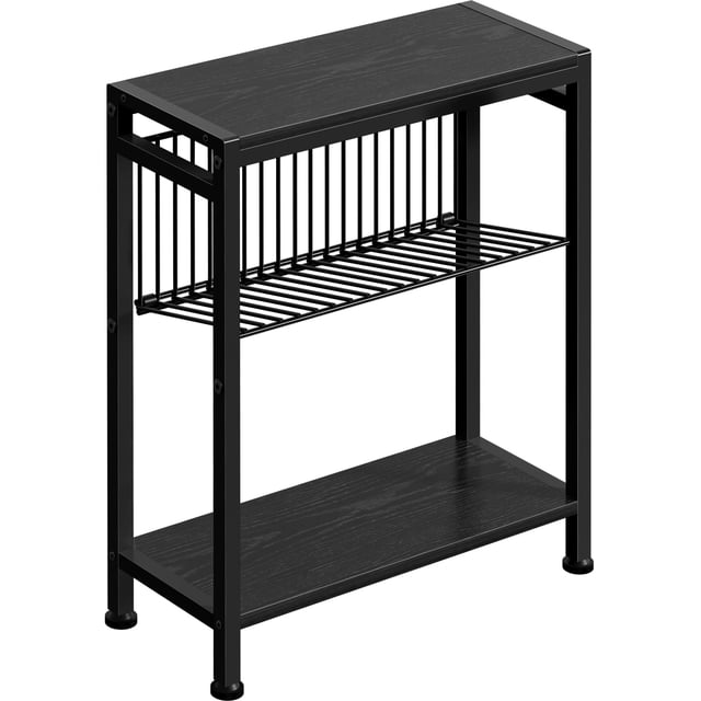 Mesa auxiliar Homedawn estrecha de 3 niveles con revistero negro