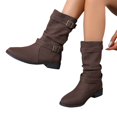 thumbnail image 5 of YOUYEDIAN Boots for Women Low Block Heel Versatile Mid Calf Comfy Fashion Double Buckle Deco Boots Outdoor Casual Round Toe Shoes, 5 of 5