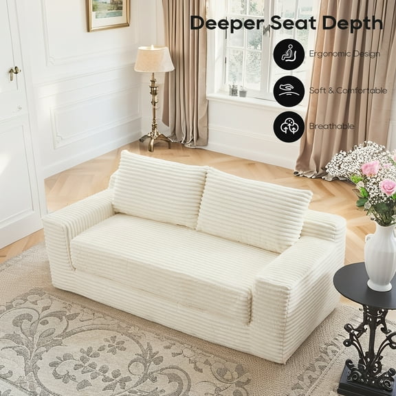 Miniyam Convertible Loveseat Sofa Bed with Memory Foam, Small Couch for Apartment, No Assembly, Corduroy, Beige