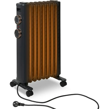 Portable Electric Radiator Heater Oil Filled With 3 Heating Modes, Adjustable Thermostat, Universal Wheels, Overheat & Tip-Over Protection For Bedroom Home Office,Indoor Use,Matte Black