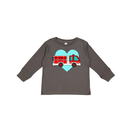 

Inktastic Valentine Fire Truck with Blue Heart Gift Toddler Boy or Toddler Girl Long Sleeve T-Shirt