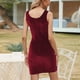 thumbnail image 2 of Vestido Cruzado Ajustado Dividido, Escote En Forma De Chaleco Tirantes Anchos Y Suaves Para Los Hombros Color Puro Vestido Sin Mangas Con Abertura Lateral Para Mujer Fibra De ANGGREK Vino Tinto S, 2 of 6