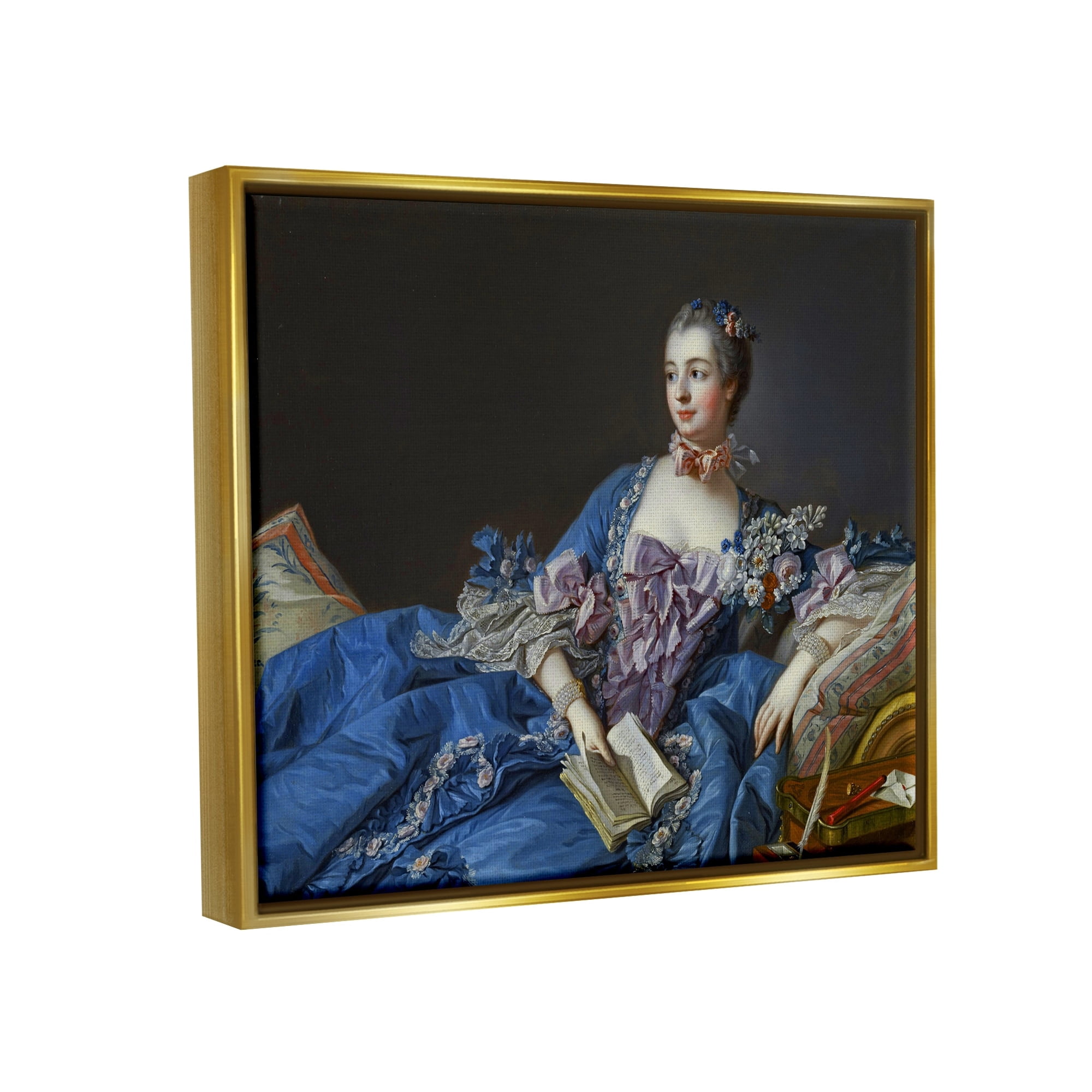 Stupell Industries Madame de Pompadour Fine Art Painting Francois Boucher Painting Metallic Gold Floating Framed Canvas Print Wall Art, Design by one1000paintings