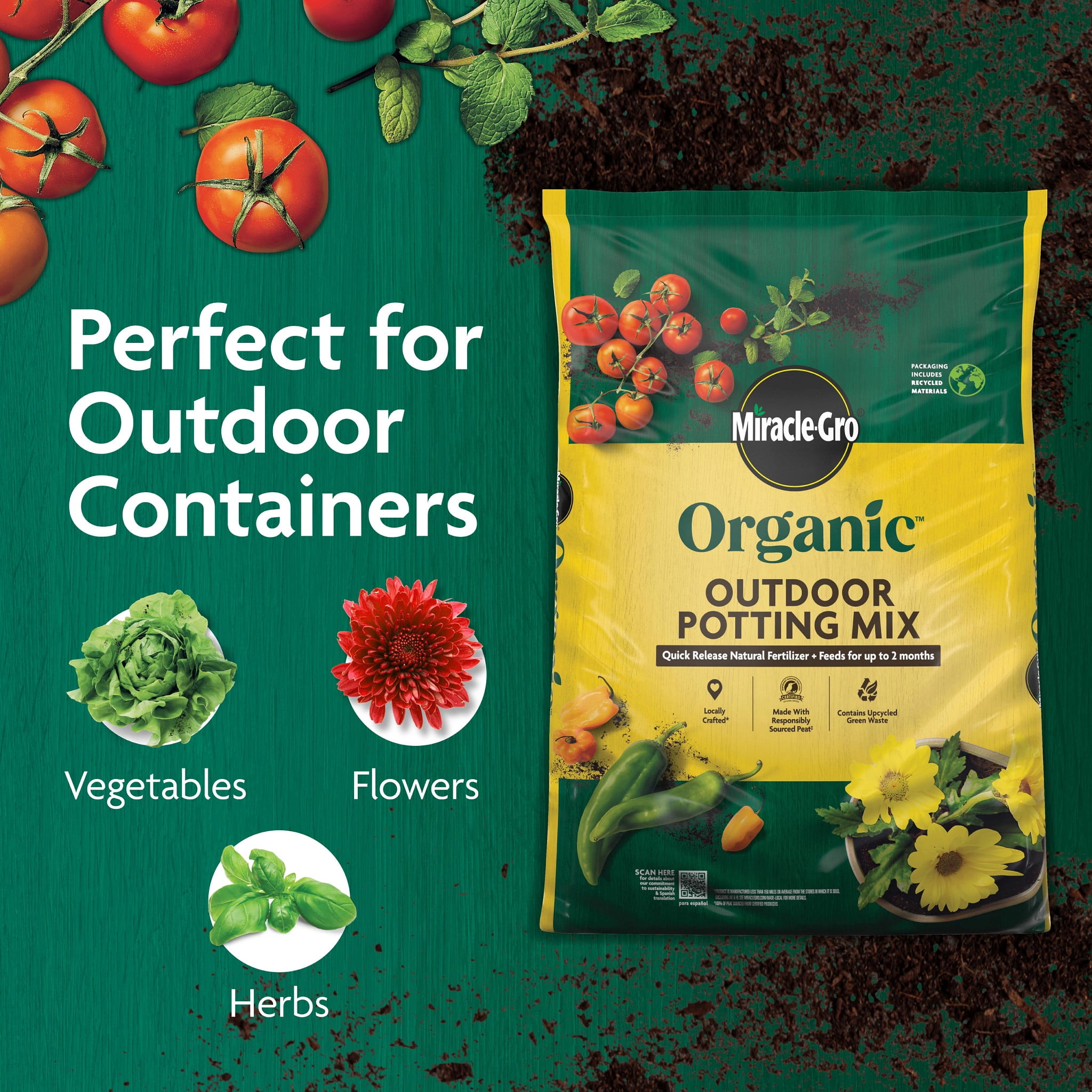 Miracle-Gro Organic Outdoor Potting Mix 25 qt. Soil for Container Plants, Contains Quick-Release Natural Fertilizer, OMRI Listed