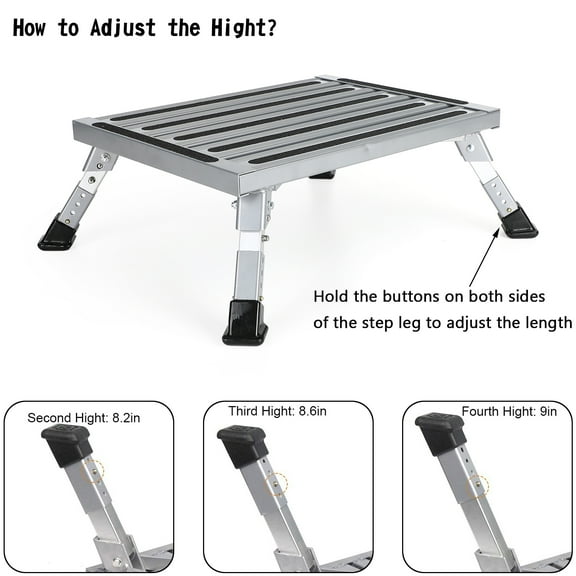 Motor Genic Folding Aluminum Platform RV Step Stool Trailer Camper Working Ladder Portable