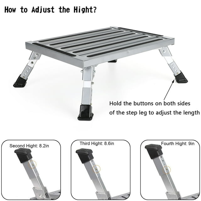 Escabeau Plateforme Pliant en Aluminium pour VR, Roulotte, Campeur, Échelle Portable