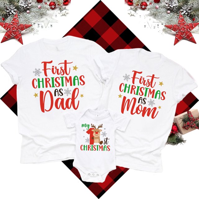 Mi primera Navidad como papá/mamá Conjuntos familiares a juego Camisetas Look padre-madre y bebé Ropa Tops Monos de bebé Camisetas