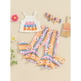 thumbnail image 2 of Suealasg Baby Girl 1st Birthday Outfits Sleeveless Letter Print Cami Tops +Flower Stripe Print Flare Pants +Headband 3Pcs Newborn Infant Girls Summer Beach Vacation Clothes  0-1 Years, 2 of 8