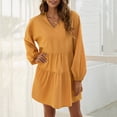 thumbnail image 2 of Vestido informal de manga larga con cuello en V y mangas abullonadas de Color sólido a la moda de otoño para mujer Fridja  yut3984, 2 of 5