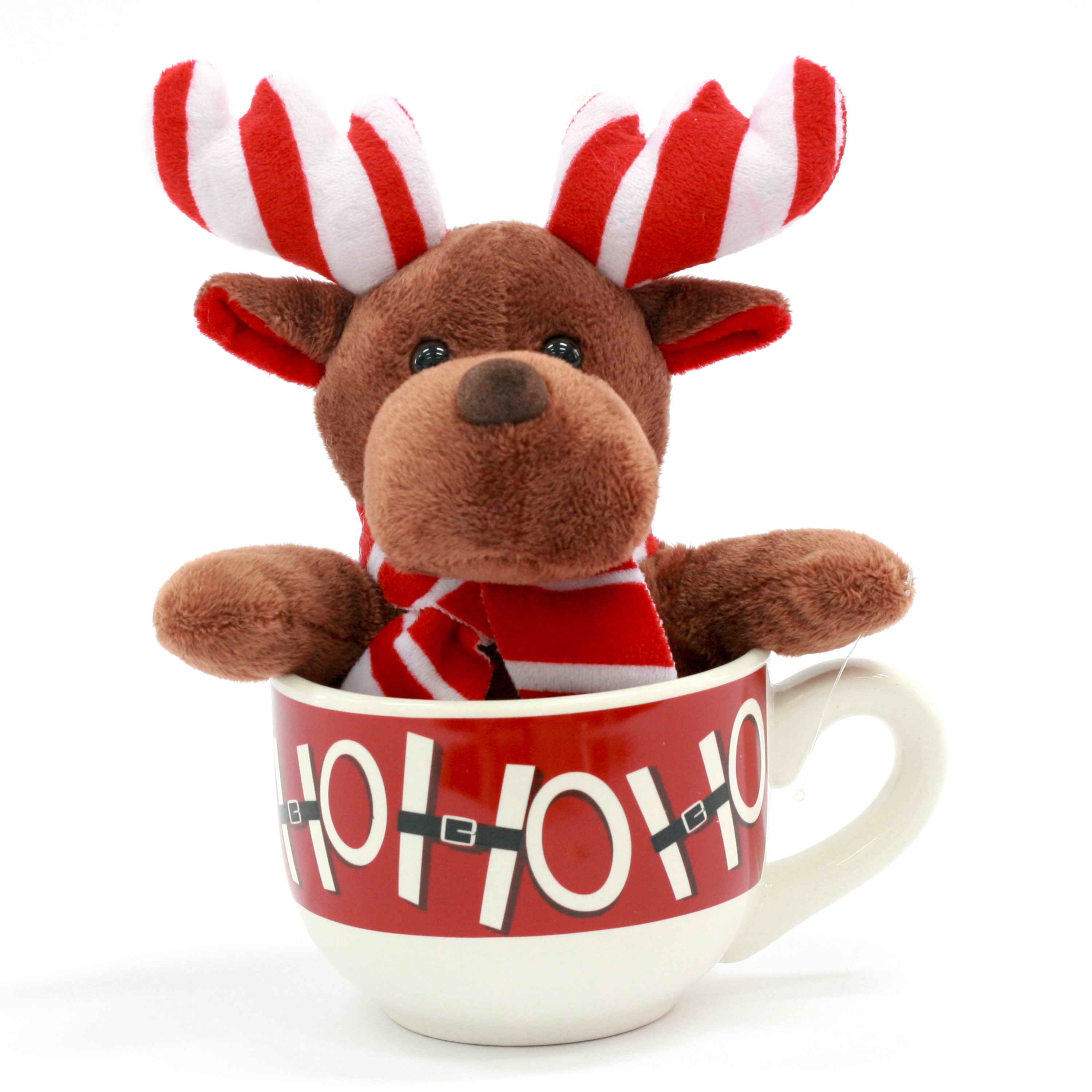 Holiday Time 6 Inch Christmas Plush in Soup Mug Gift Set Reindeer