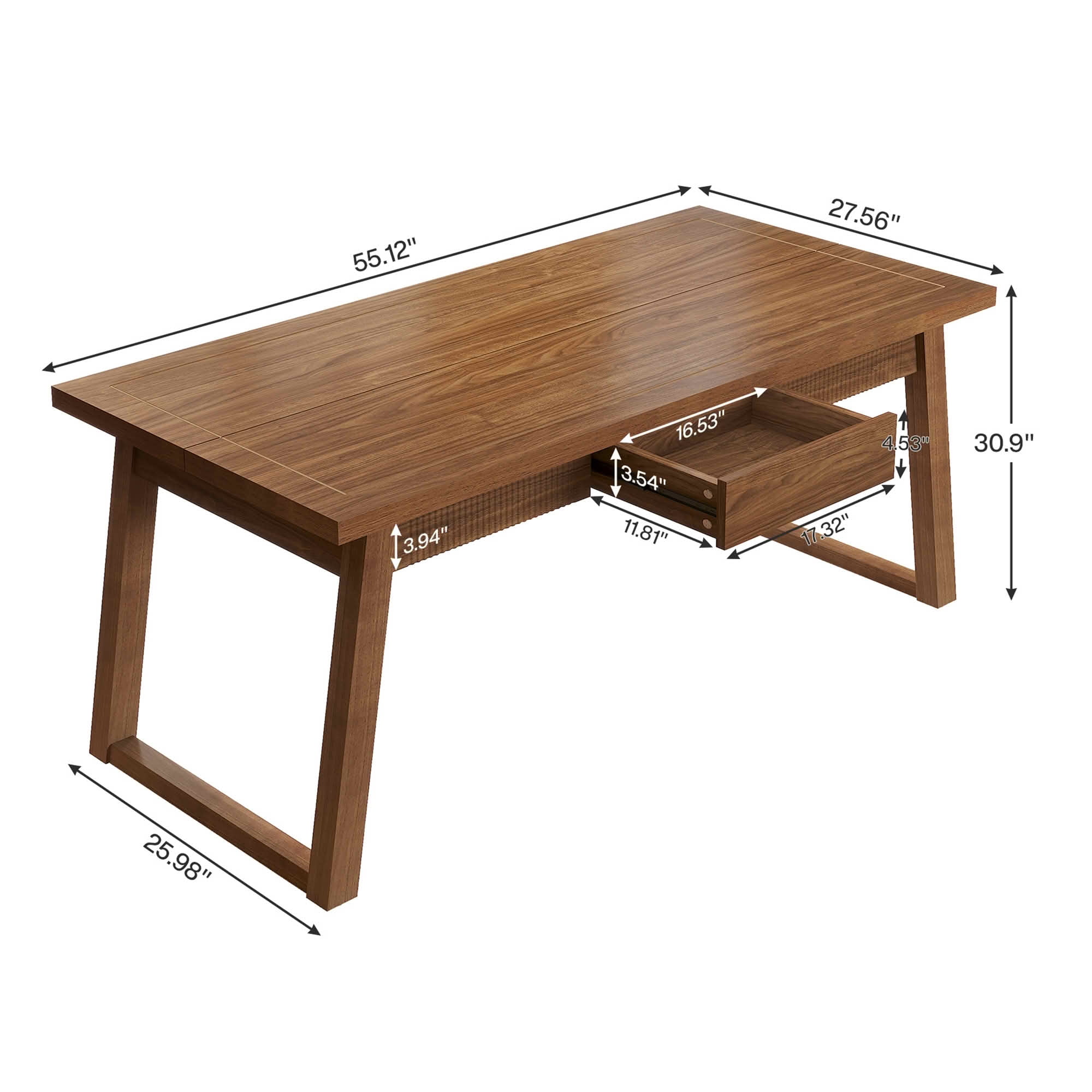 MAYEERTY 55 Inch Rectangular Dining Table with Drawer, Mid Century Modern Kitchen Table with Solid Wood Legs for 4 to 6 People
