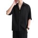 thumbnail image 1 of Camisas de media manga para hombres Cuello vuelto Cierre de botones Color puro Blusa suelta informal Negro XXL, 1 of 8