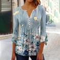 thumbnail image 2 of Meichang Chemisiers Boutonnés pour Femmes 2024 Tunique Plissée Manches 3/4 Évasées Chemise Décontractée à Imprimé Floral Blouse Évasée Douce Extensible Fendue Col en V T-Shirts Haut pour les Vacances, 2 of 5