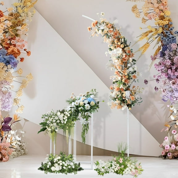 ToppiJoy Wedding Arch with 2PCs Square Flower Stands, Single Pipe Metal Arched Stand Wide Wedding Garden Arbor Bridal Party Decoration Arbor Outdoor Flower Garden Arch(White)