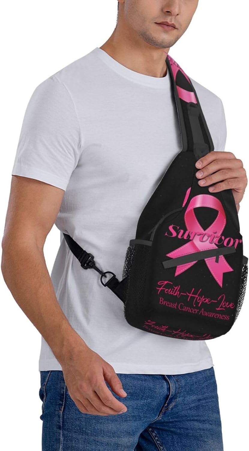 Breast Cancer Survivor Faith Love Hope Sling Bag Crossbody Hiking Travel Chest Bags Backpack Shoulder Daypack for Women Men
