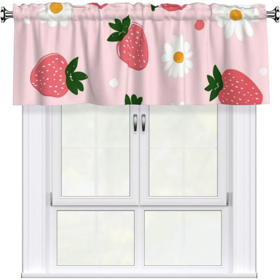 Short Rod Pocket Curtain Valance,Cute Strawberries Daisy Window Treatment Decor Curtains for Kitchen Living Room, Bedroom, 1 Panel, 54" W x 18" L