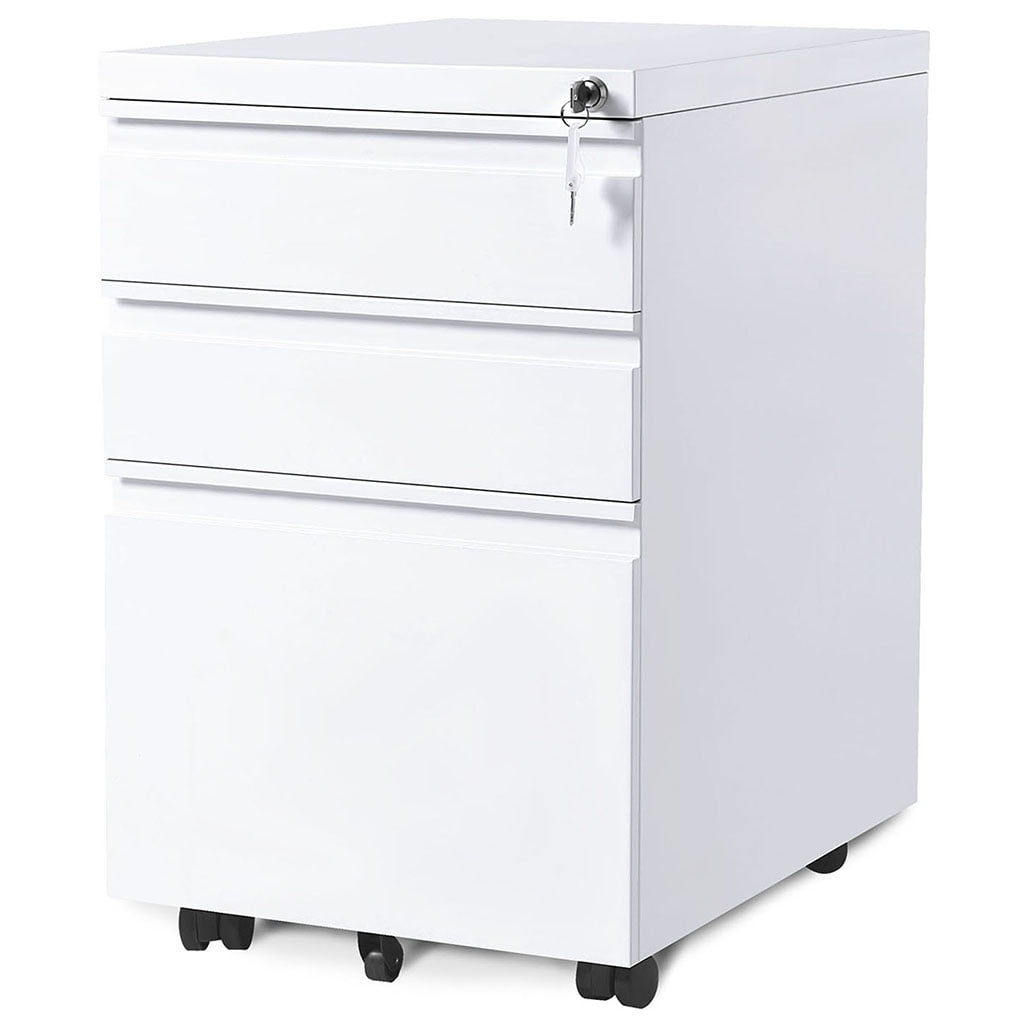 Home Office Sliding Rail Drawers File Storage Steel Movable File Cabinet with Keys & Casters