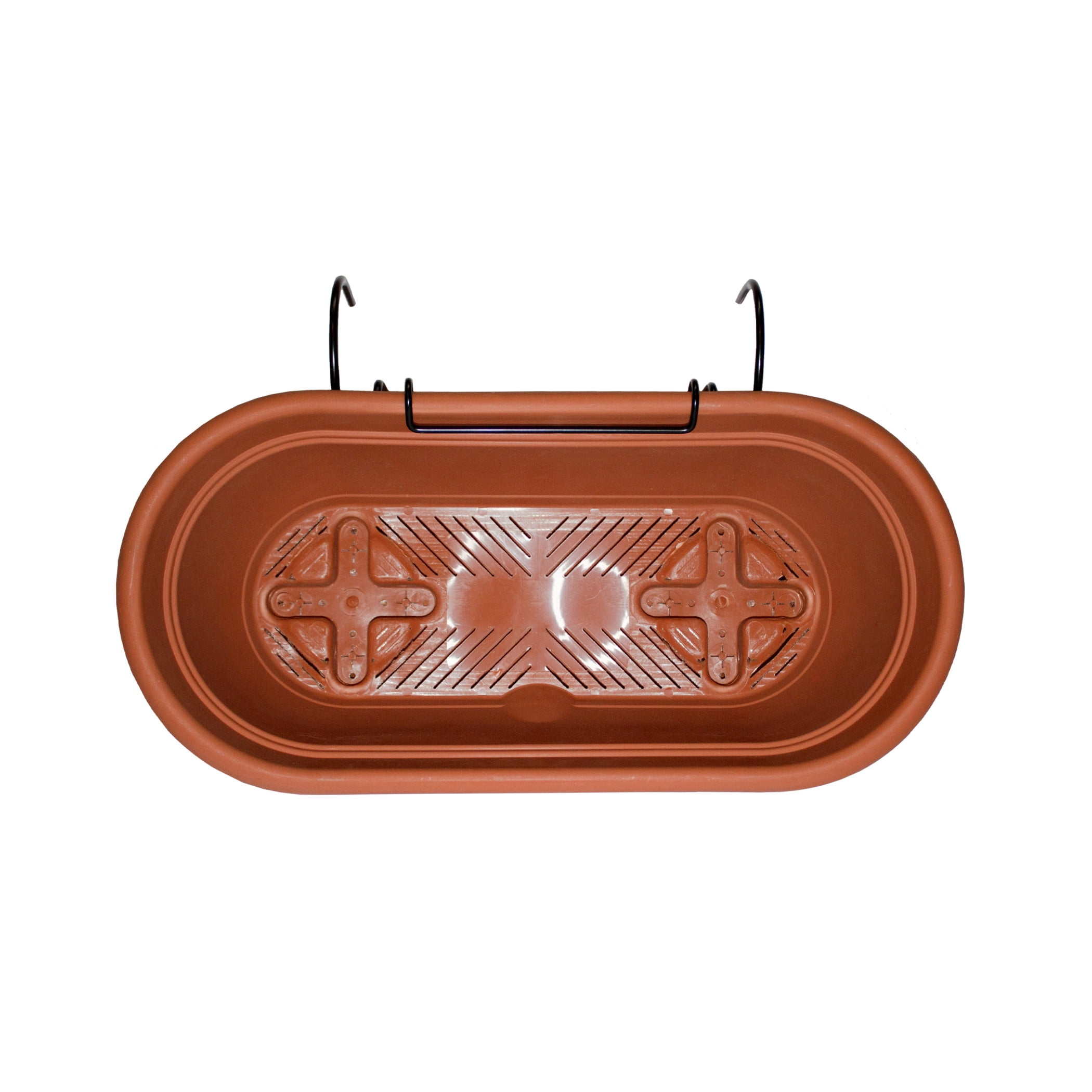 Bloem Lucca 18" Plastic Self-Watering Balcony Box Planter with Metal Hanger Mount for Railings, Terra Cotta