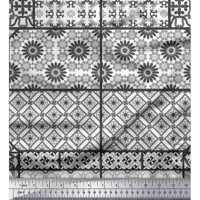 Soimoi Rayon Fabric Geometric,Damask & Mandala Patchwork Decor Fabric Printed Yard 42 Inch Wide