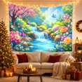 thumbnail image 3 of Cascading Waterfall with Cherry Blossoms in a Lush Garden, Whimsical Watercolor for Nature Lovers, Botanical Wall Art, Housewarming Gift, Tapestry Wall Hanging for Bedroom and Living Room, 3 of 7