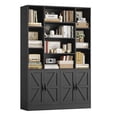 thumbnail image 2 of Hiphuta 75" Tall Modern Bookcases with 2 Double Door Cabinet, 47"Wide Wooden Storage Bookshelf for Living Room Home Office Entryway, Black, 2 of 6