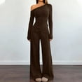 thumbnail image 5 of 2 Piece Set for Women Dressy Casual Long Sleeve One Shoulder Asymmetrical Hem Tops Wide Leg Pants Spring Summer Outfits 2026, 5 of 5