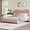 Pink, variant on Pink Twin Bed Frame with Upholstered Headboard, Low Profile Sturdy Platform Bed with Soft Boucle Fabric and , Heavy Duty, Wooden Slats, Noise Free, No Box Spring Needed