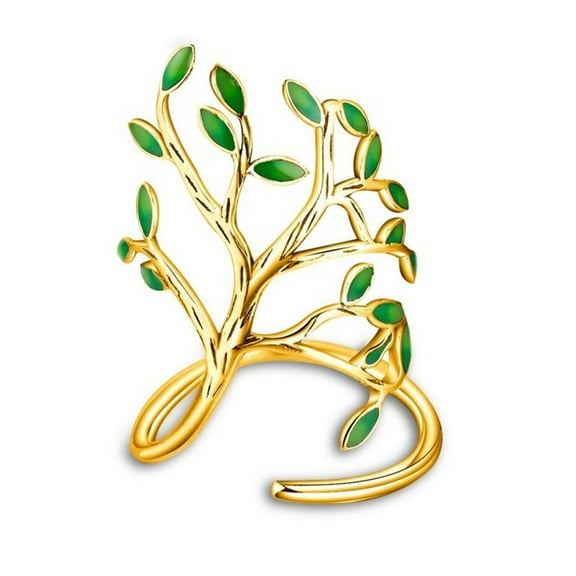 Uloveido Fashion Women's Adjustable Ring Green Olive Tree Gold Plated Free Size Open Ring for Women HR303