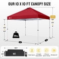 thumbnail image 5 of CROWN SHADES 10x10 Pop Up Canopy Tent with One Push Setup Easy Outdoor Sun Shade for Events, Parties, Camping Red, 5 of 8