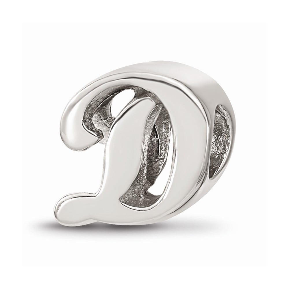 925 Sterling Silver Reflections Letter D Script Bead; for Adults and Teens; for Women and Men