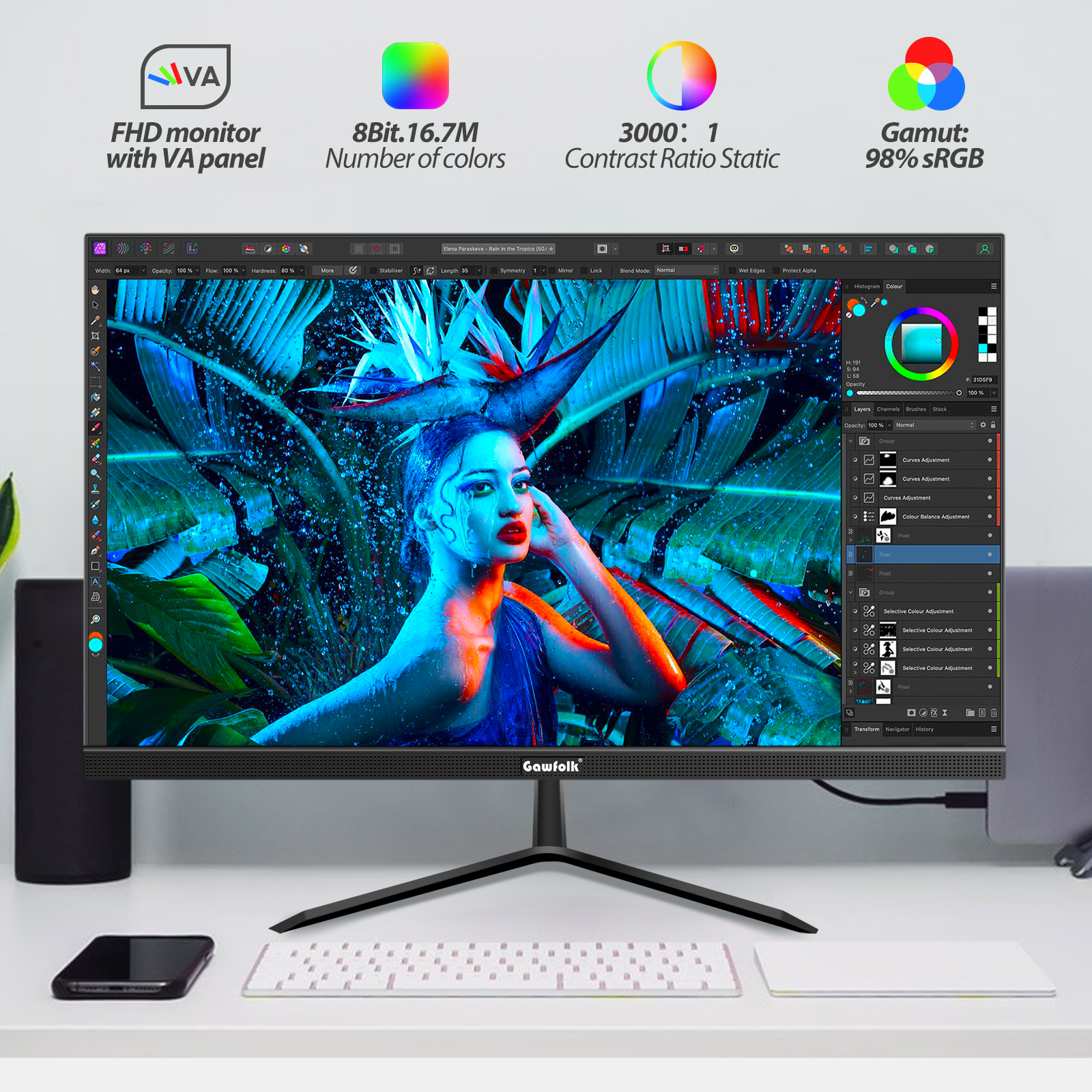 Gawfolk 22" VA Curved Monitor Full HD 100Hz photo 6