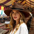 thumbnail image 2 of Womens Western Fedora Hat Wide Brim Cowboy Hat with Feather Accent Suede Style Dress Hat for Western Events Parties and Outfits, 2 of 5