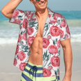 thumbnail image 7 of Pofeuu Rose Flowers Print Hawaiian Shirt for Men Sleeves Casual Button Down Summer Beach Dress Shirts T-Shirts,Small, 7 of 7