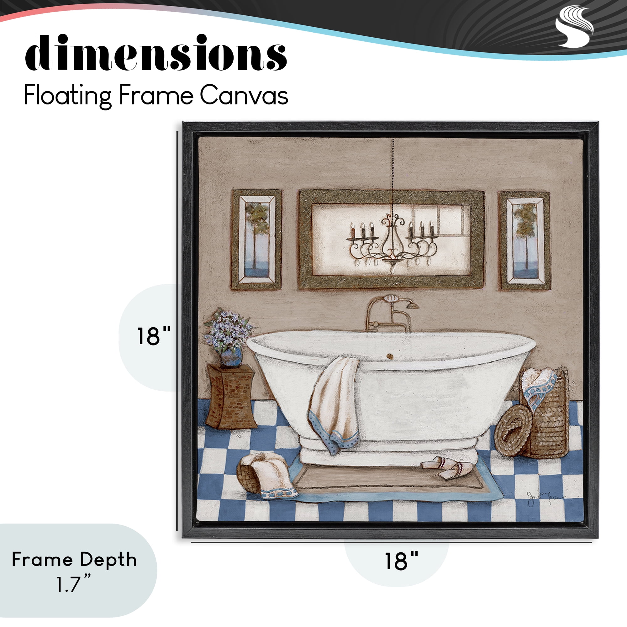 Stupell Industries Checkered Bathroom & Chandelier Black Framed Floater Canvas Wall Art, design by Janet Tava