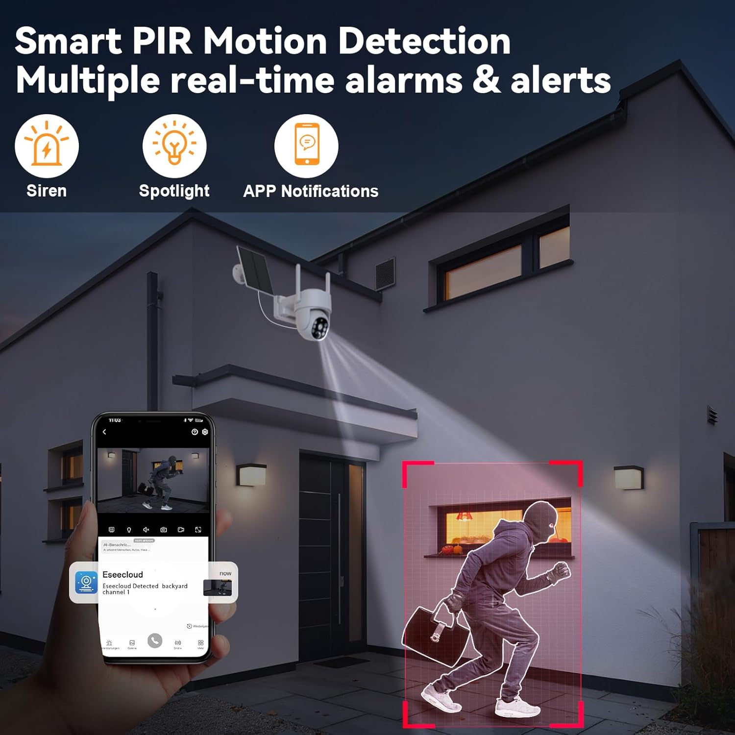 Picturesky Solar Security Camera, 2K WiFi 360° PTZ photo 5